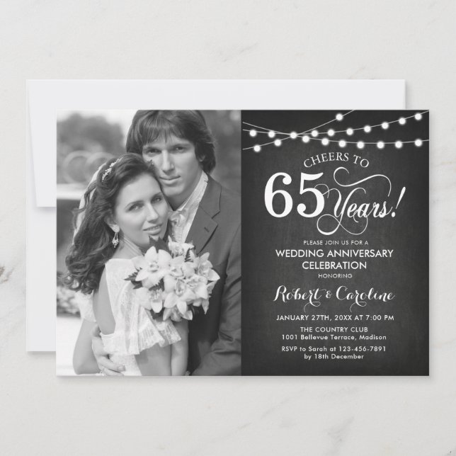 Invitation 65e anniversaire avec photo - Tableau noir et blan (Devant)