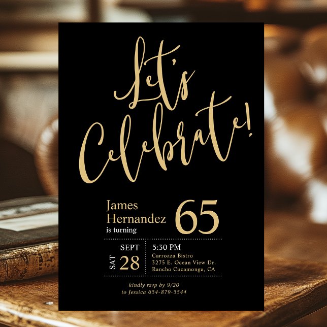 Invitation 65e anniversaire Célèbrons en noir et or (Créateur téléchargé)