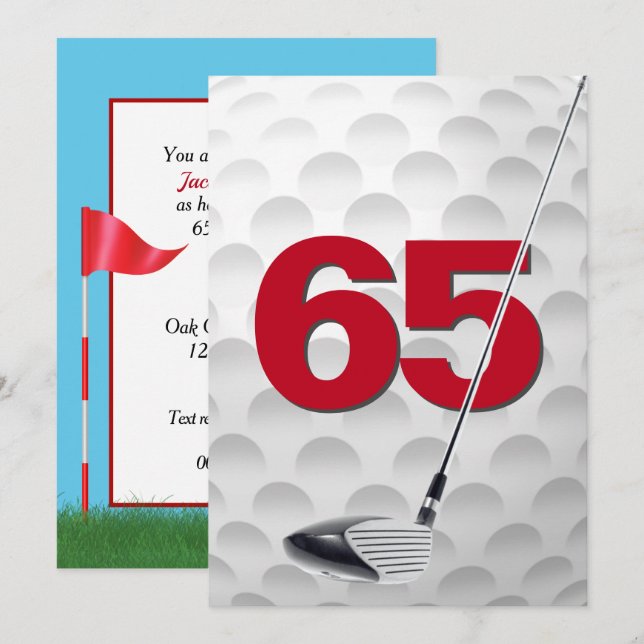 Invitation 65e Anniversaire de la fête de golf Thème (Devant / Derrière)