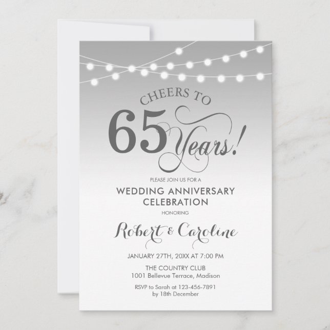Invitation 65e anniversaire de mariage - Blanc argenté (Devant)