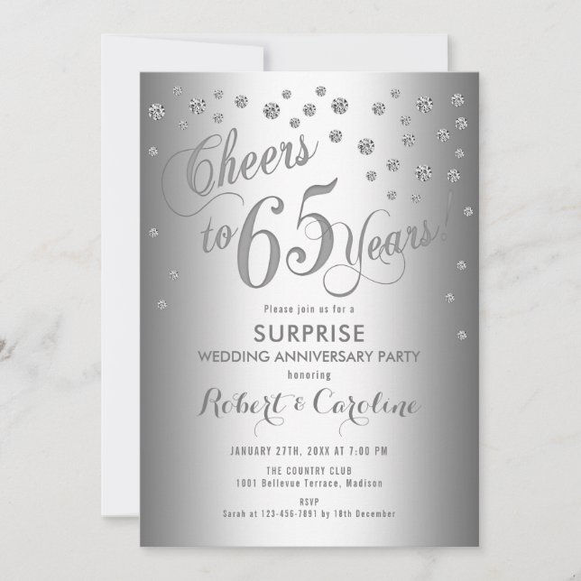 Invitation 65e anniversaire de mariage surprise - Argent (Devant)
