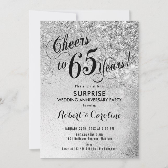 Invitation 65e anniversaire de mariage surprise - Argent (Devant)