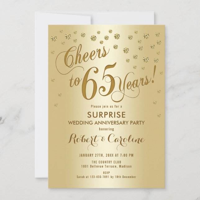 Invitation 65e anniversaire de mariage surprise - Or (Devant)