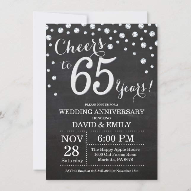 Invitation 65e anniversaire de mariage tableau noir argent (Devant)
