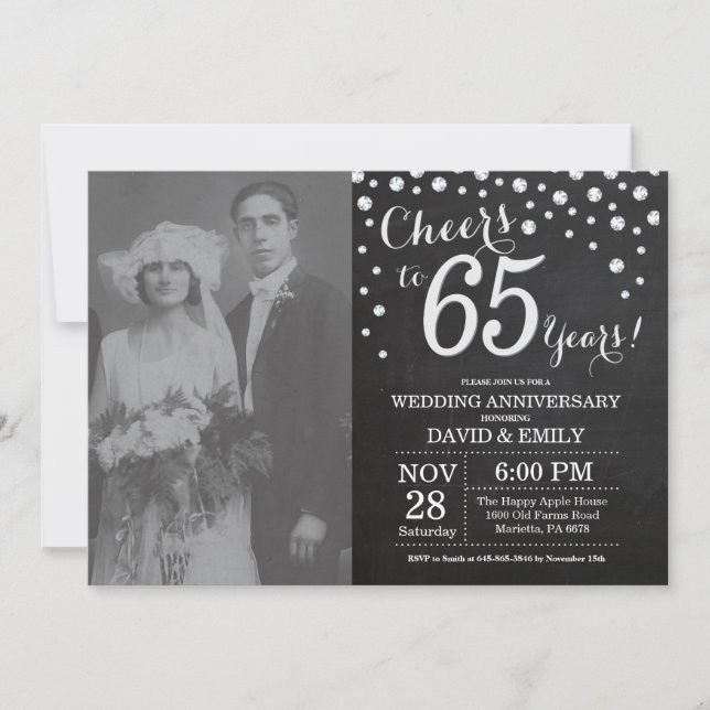 Invitation 65e anniversaire de mariage tableau noir craie arg (Devant)