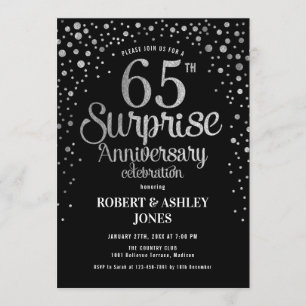 Invitation 65e anniversaire de surprise - Noir et argent