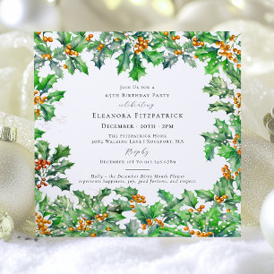 Invitation 65e anniversaire Décembre Fleur de naissance Holly