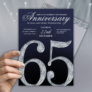 Invitation 65e Anniversaire Diamant Argent Bleu Marine Modern