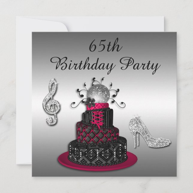 Invitation 65e anniversaire Disco Diva Cake and Sparkle Heels (Devant)