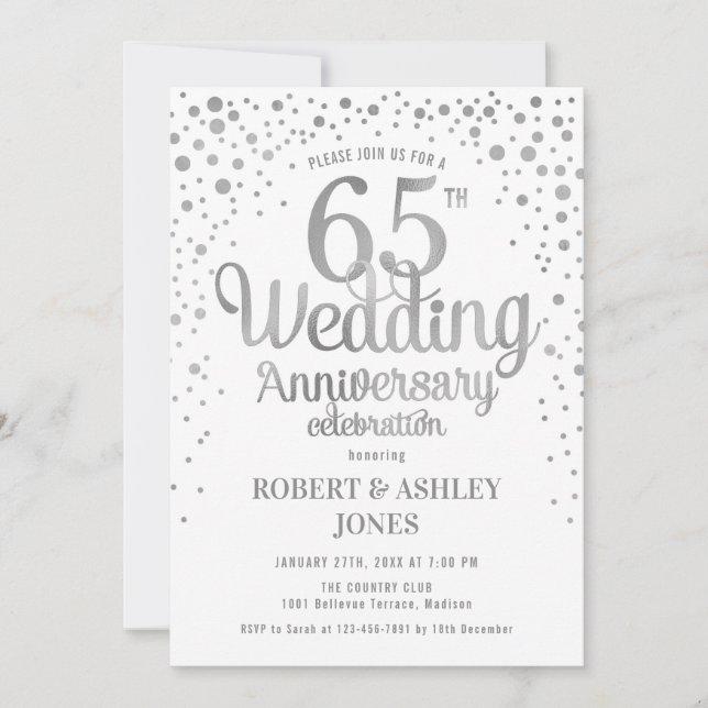 Invitation 65e anniversaire du Mariage - Argent et Blanc (Devant)