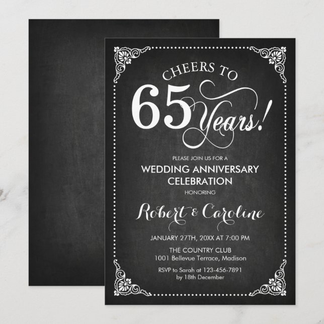 Invitation 65e anniversaire du Mariage - Blanc or (Devant / Derrière)