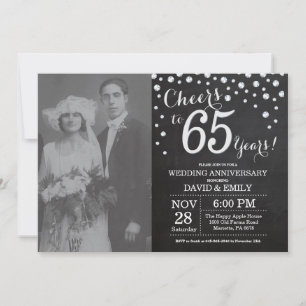 Invitation 65e anniversaire du Mariage Chalkboard Black Silve