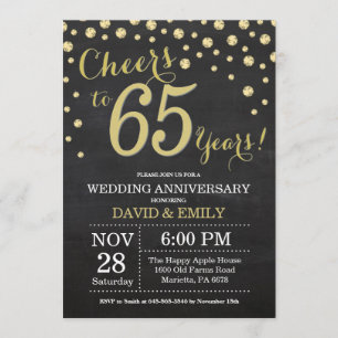 Invitation 65e anniversaire du Mariage Chalkboard noir et or