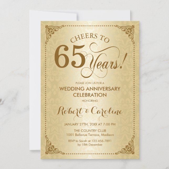 Invitation 65e anniversaire du Mariage - Damas d'or (Devant)