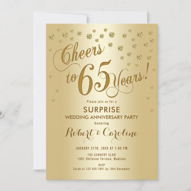 Invitation 65e anniversaire du Mariage surprise - Or (Devant)