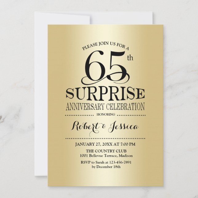 Invitation 65e anniversaire du Mariage surprise - Or (Devant)