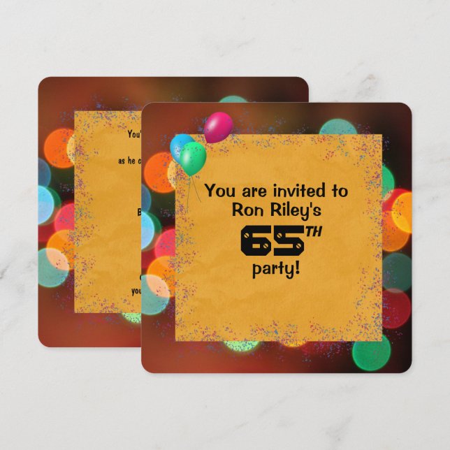 Invitation 65e anniversaire fête Bash (Devant / Derrière)