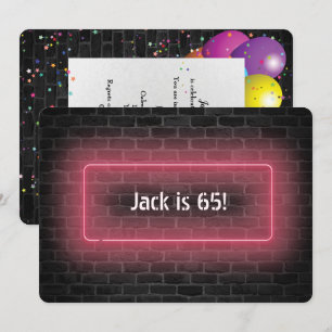 Invitation 65e Anniversaire Fête néon signe sur le mur