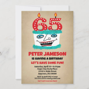 Invitation 65e anniversaire Funny Cake Mens Décont