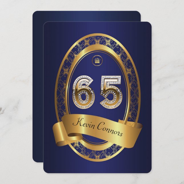 Invitation 65e anniversaire, homme de fête, couleur élégante (Devant / Derrière)