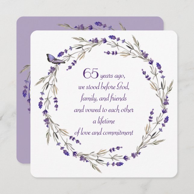 Invitation 65e anniversaire Lavender Wreath (Devant / Derrière)