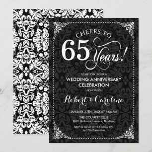 Invitation 65e anniversaire Mariage - Damas noir blanc