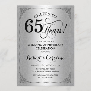 Invitation 65e anniversaire Mariage - Damas noir d'argent