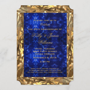 Invitation 65e anniversaire Mariage or bleu saphir chic