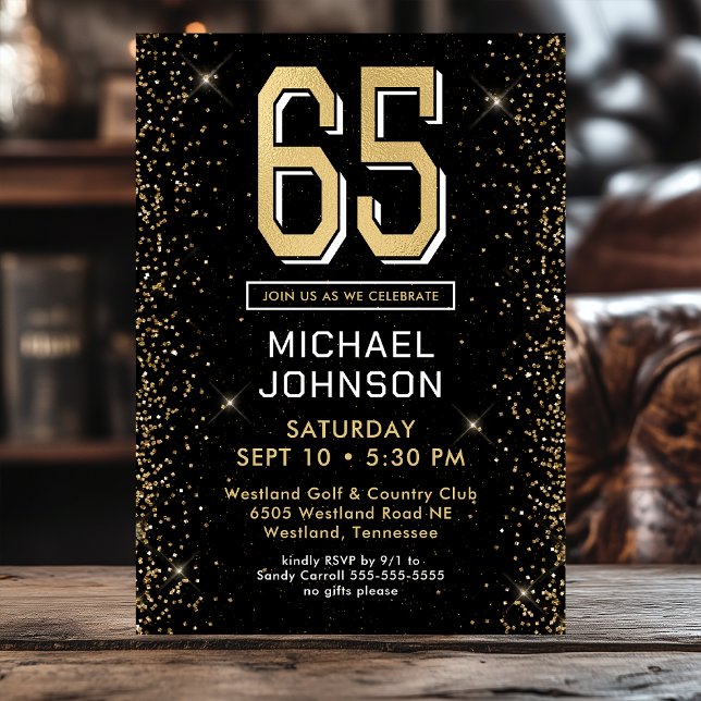Invitation 65e anniversaire noir moderne  (Créateur téléchargé)