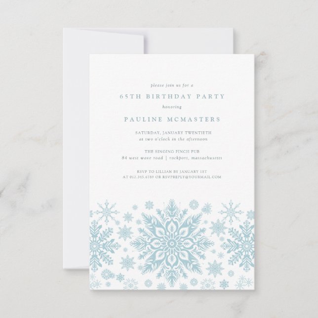 Invitation 65e fête d'anniversaire Blue White Snowflake hiver (Devant)