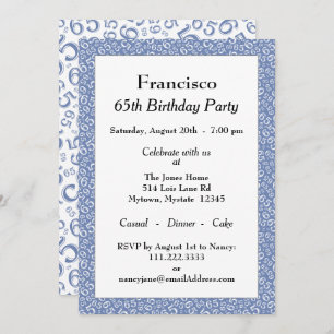 Invitation 65e fête d'anniversaire, Motif de numéro bleu/blan
