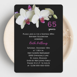 Invitation 65e fête d'anniversaire surprise Orchidée florale