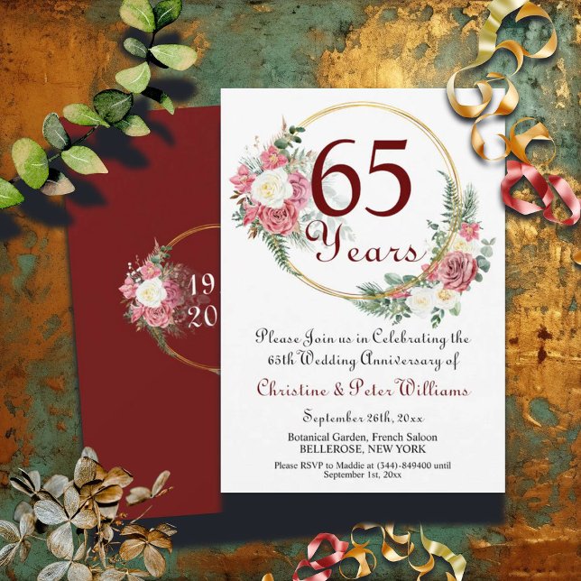 Invitation 65e Mariage Sapphire Bleu Roses de l'anniversaire (Créateur téléchargé)