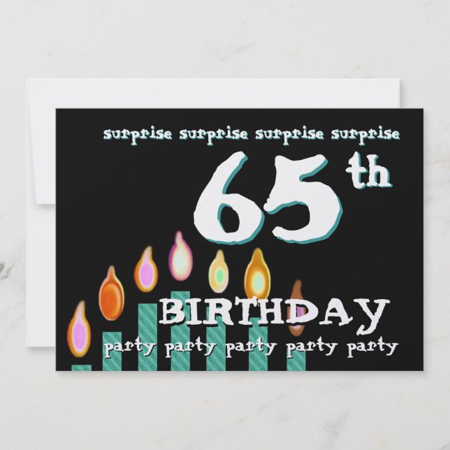 Invitation 65e SURPRISE Anniversaire Chandelles Turquoises (Devant)