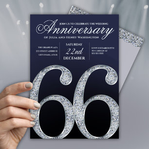 Invitation 66e anniversaire diamant argent bleu marine modern