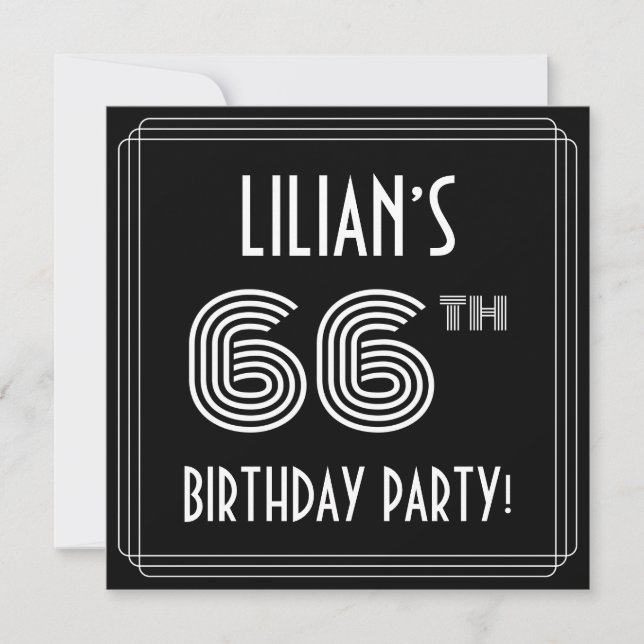 Invitation 66th Birthday Party: Art Deco Style w/ Custom Name (Devant)