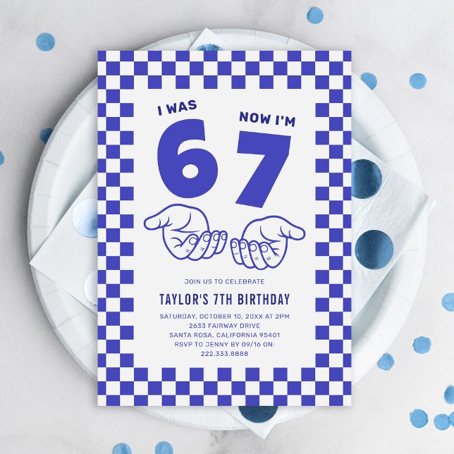 Invitation 67 Meme Tendance Bleu Enfants Anniversaire 7 Ans F (Créateur téléchargé)