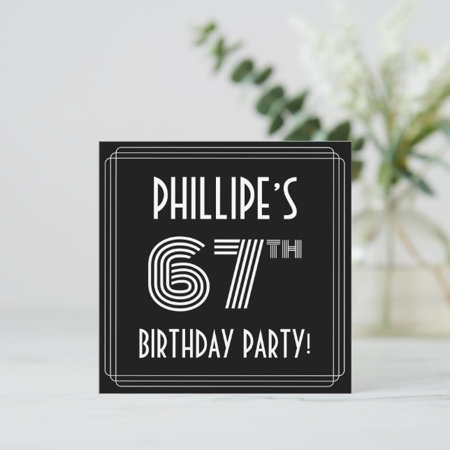 Invitation 67th Birthday Party: Art Deco Style w/ Custom Name (Debout devant)