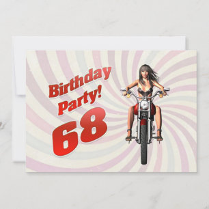 Invitation 68ème anniversaire avec une fille sur une moto