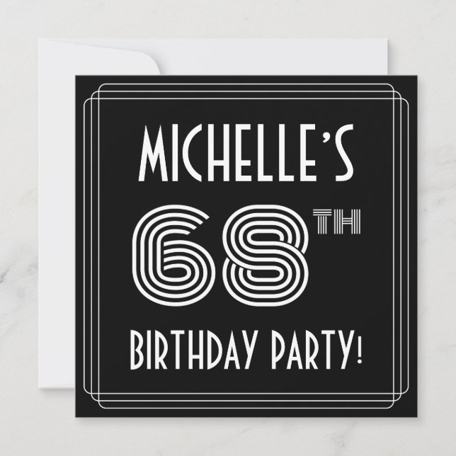 Invitation 68th Birthday Party: Art Deco Style w/ Custom Name (Devant)