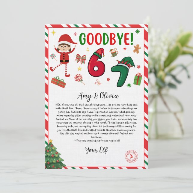 Invitation 6 7 elf goodbye letter - funny elf letter - 67  (Debout devant)