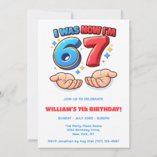 Invitation 6 7 Funny Meme red & blue kid birthday