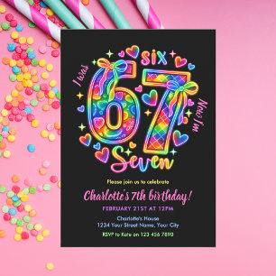 Invitation 6 7 Six Seven Mème Néon Arc-en-ciel Fille Annivers