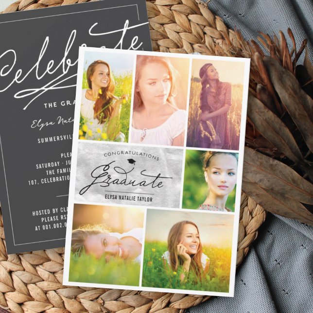 Invitation 6 Collage de photos Feuille d'argent Chic Fête de  (Créateur téléchargé)