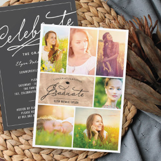 Invitation 6 Collage photo Feuille de bronze Chic Fête de rem