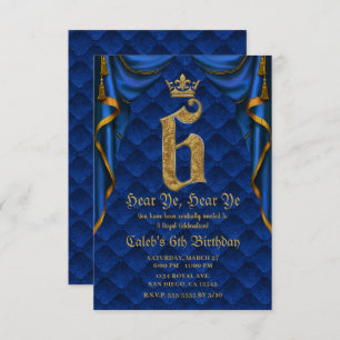 Invitation 6E 6 SIX Fête d'anniversaire Royal Blue Gold Crown