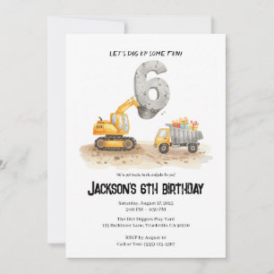 Invitation 6e anniversaire Construction Boy Anniversaire Invi