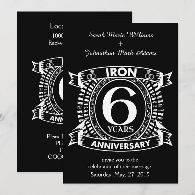 Invitation 6e anniversaire de mariage blason en détresse (Devant / Derrière)