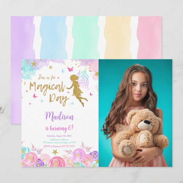 Invitation 6e anniversaire Fairy Party Photo (Devant / Derrière)