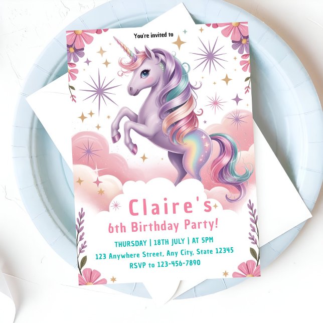 Invitation 6e anniversaire Fantaisie Rose & Violet (Créateur téléchargé)